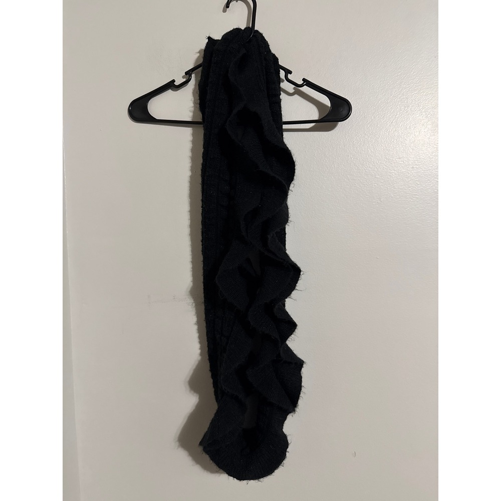 Black Ruffle Knit Infinity Scarf Metallic Shimmer Soft Winter Cowl RN115485